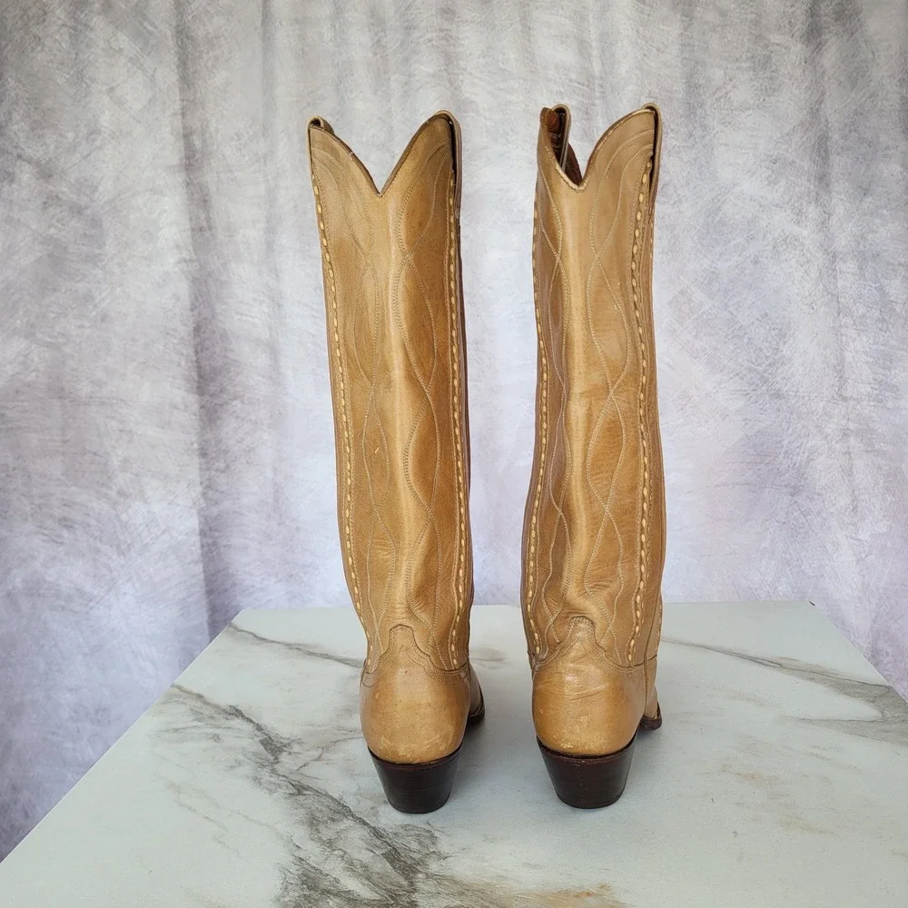 Dan Post Classic Knee High Western CowboyBoots Tan Women's Size 8 C